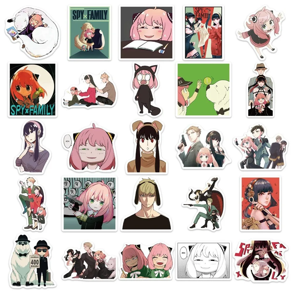 ملصقات أنيمي عائلية مقاومة للماء spy100 ، حافظة هاتف ، جلد لابتوب كاواي ، أدوات مكتبية جمالية ، لطيفة ، 50 *