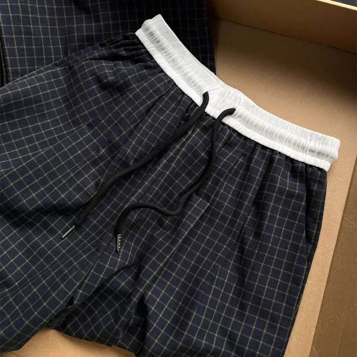 Moda feminina xadrez cordão calça outono primavera novo em calças retas perna larga cor bloqueada calças l ady casual streetwear