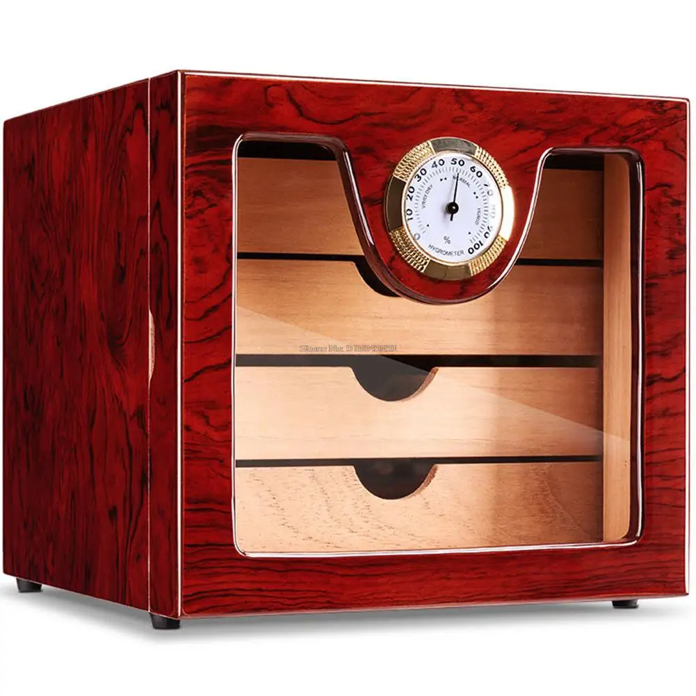 

Wooden Medium Cigar Cabinet Humidor Cedar Wood Lined Humidifier Hygrometer 4 Layer Drawers Decent Cigar Storage Box