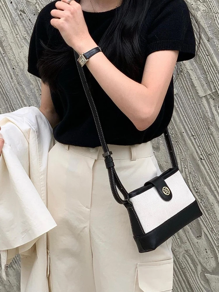 

Cinsk Lyn Canvas Leather Buet Bag Crossbody Underarm Single oulder Women's Bag Casual Simple Sle Soft Handle Zipper Clo...