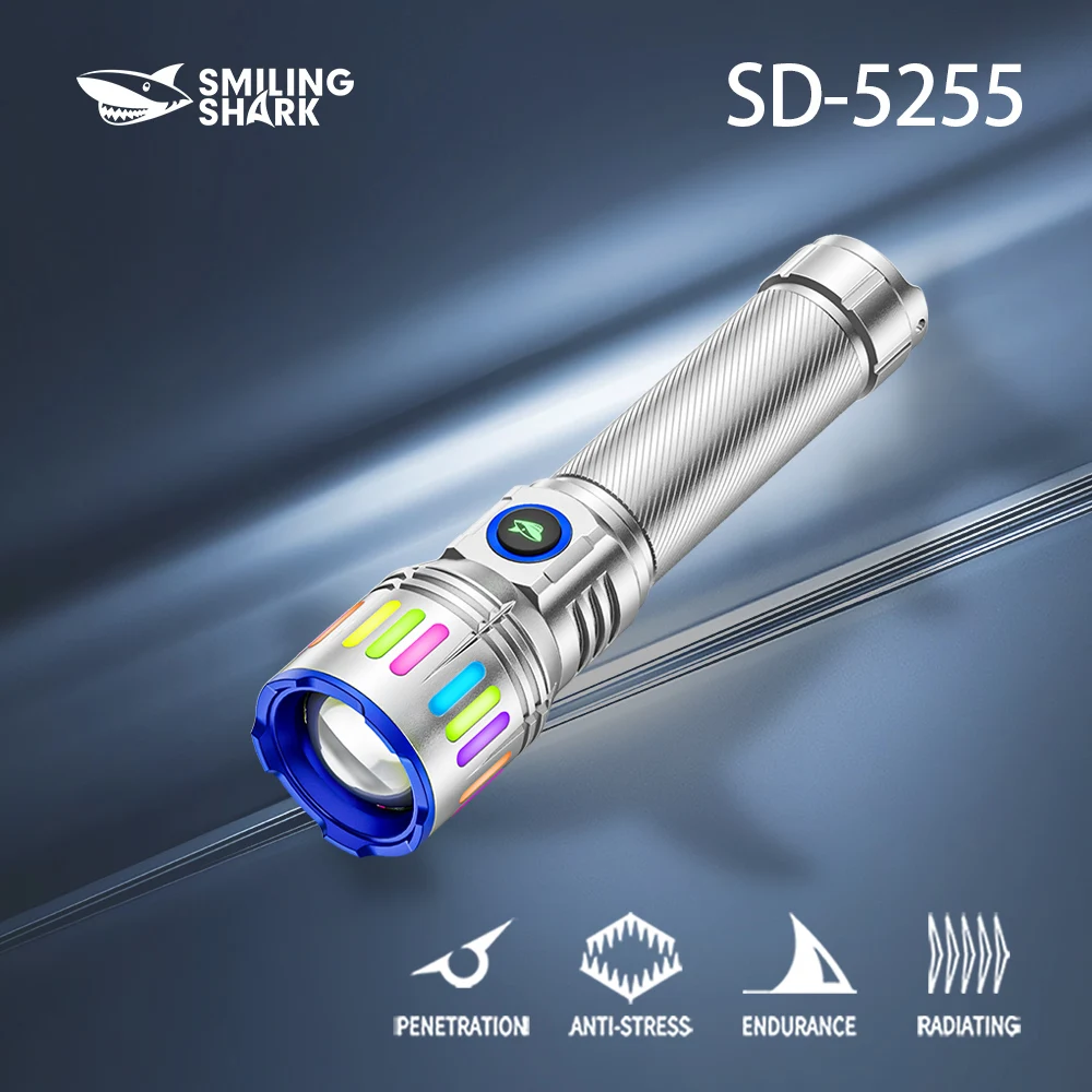 

Перезаряжаемый фонарик Smiling Shark, сверхяркие светодиодные фонарики с 800 люменми SD-5255 для кемпинга, пешего туризма на открытом воздухе