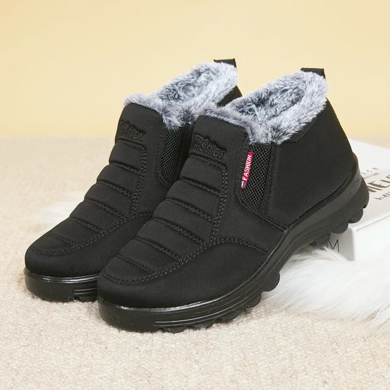 2023 Winter New Casual Cotton Shoes Plus Velvet Thick Slip-on Ladies Snow Boots Soft Sole Warm Non-slip Outdoor Sports Shoes