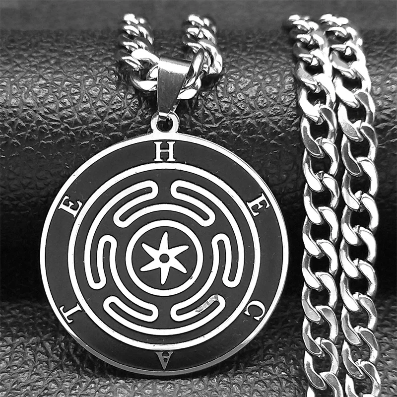 Griechische Mythologie Hekate Rad Buchstaben Halskette für Männer Frauen Edelstahl Silber Farbe Magisches Symbol Halsketten Schmuck N2569-4 – Detail 4