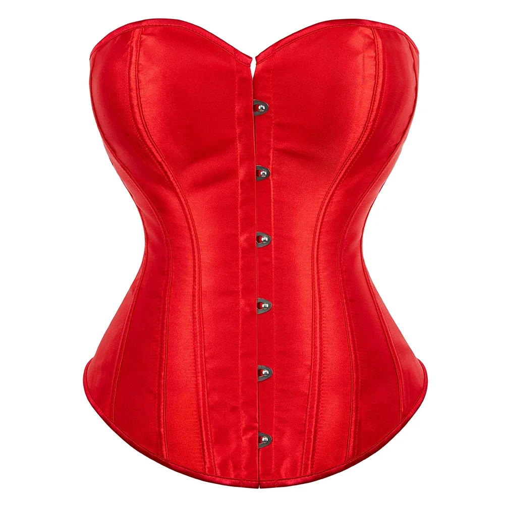 Satin Overbust Corset Simple Vintage Elegant Bustier Plastic Boned Waist Cincher Shapewear Gothic Sexy Korset Plus Size