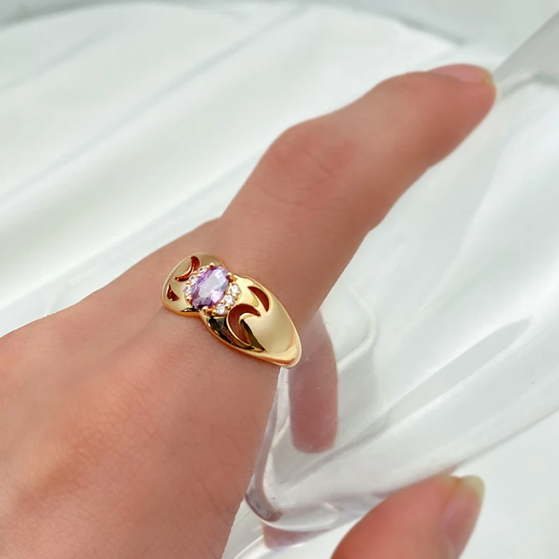 SYOUJYO Luxury Purple Oval Natural Zircon Rings For Women 585 Rose Gold Color Bridal Wedding Fine Jewelry Trendy Rings Gift