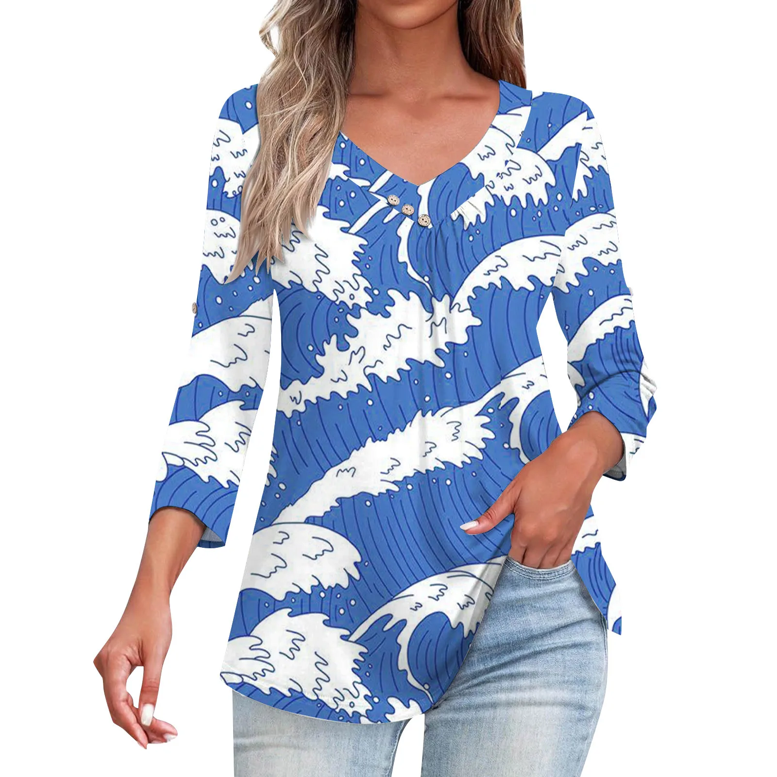 2024 Sprint Long Sleeve Elegant Women Tops Cactus Print Casual T Shirt For Women T-shirt Office Top Femme