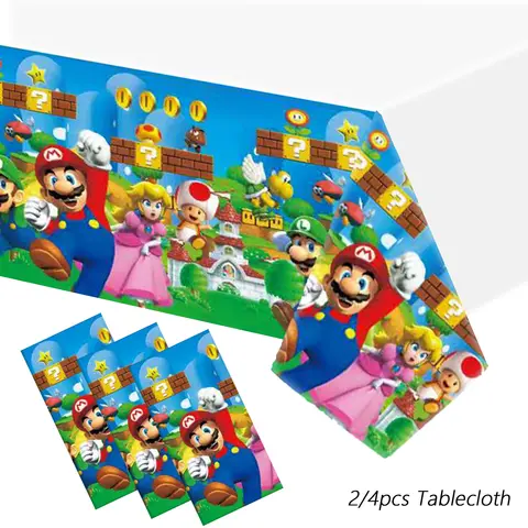 2/4pcs Super Mario Bros birthday party tablecloth, disposable plastic tablecloth for Super Mario Bros birthday party decoration