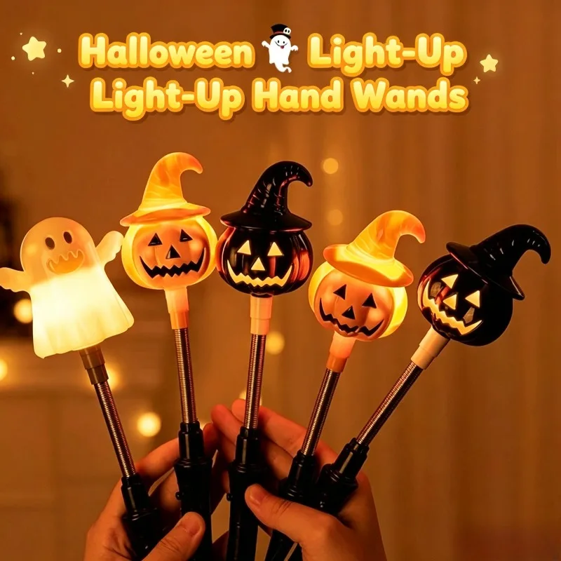 Halloween LED Luminous Cane Bendable Pumpkin Ghost Witch Hat Sparkling Stick Party Decoration Toy