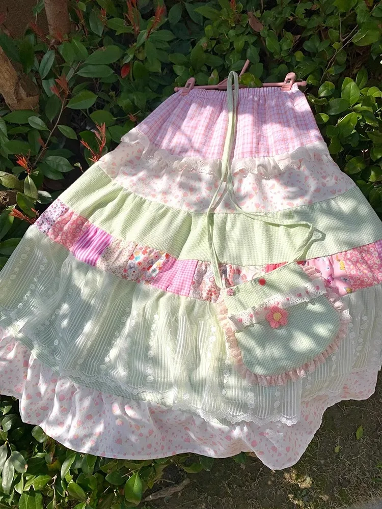 

Summer Floral Patchwork Skirt High Waist Unique Sle Girls' Skirt Childhood Memories Vintage Clothing Fun And
