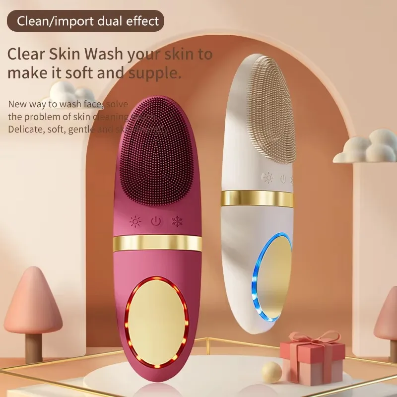 Silicone Electric Facial Cleansing Brush Hot‑Cold Skincare Device Vibration Pore Deep Cleaning Skin Care Tool