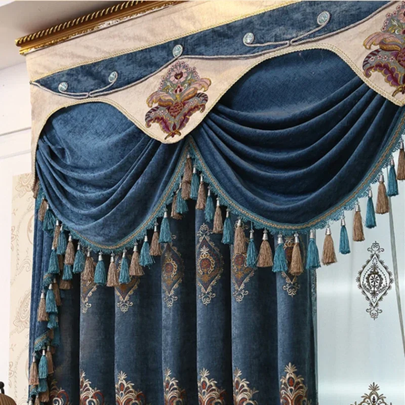 

Living room bedroom blackout curtains wholesale manufacturers European modern thick chenille finished curtains embroidery yarn