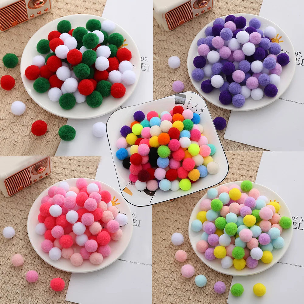 100pcs 10mm/15mm/20mm Soft Pompoms Fur Ball Arts Craft Supplies DIY Accessories for Toys Party Decoration Crafts Materials