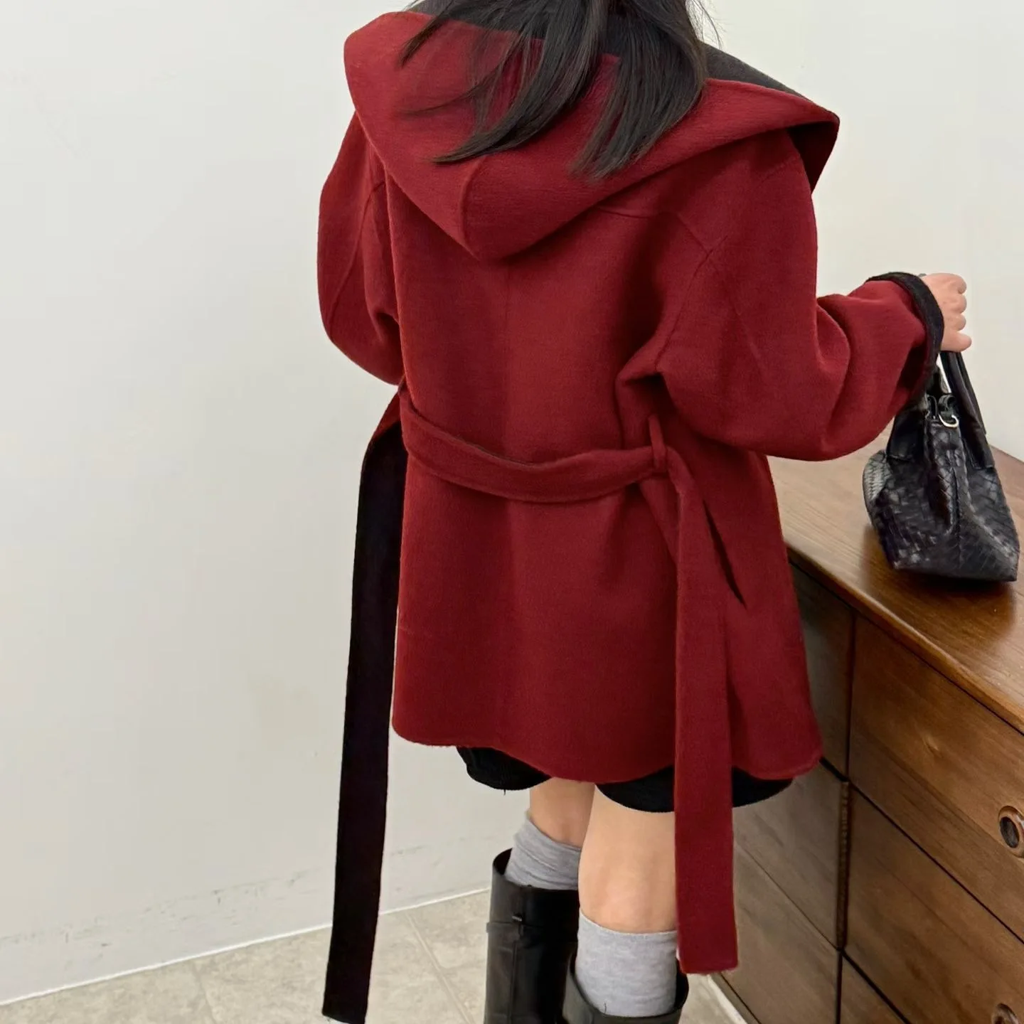Women Autumn Winter New Reversible Hooded Double Face Cashmere Coat Korean Loose Slim Fit Hot Selling Woolen Outerwear Ladies