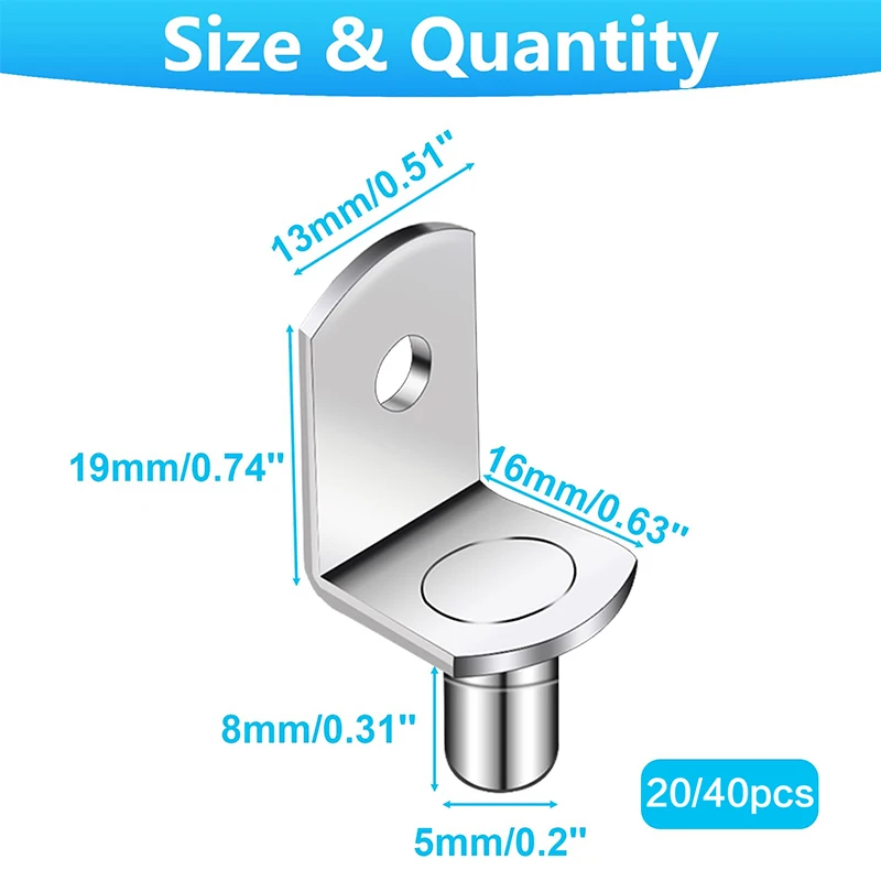 20/40 pcs, 5mm Shelf Support Pegs, Cabinet Shelf Pegs with Hole, L-Shaped Bracket Support Pin, Nickel Plated Shelf Pins