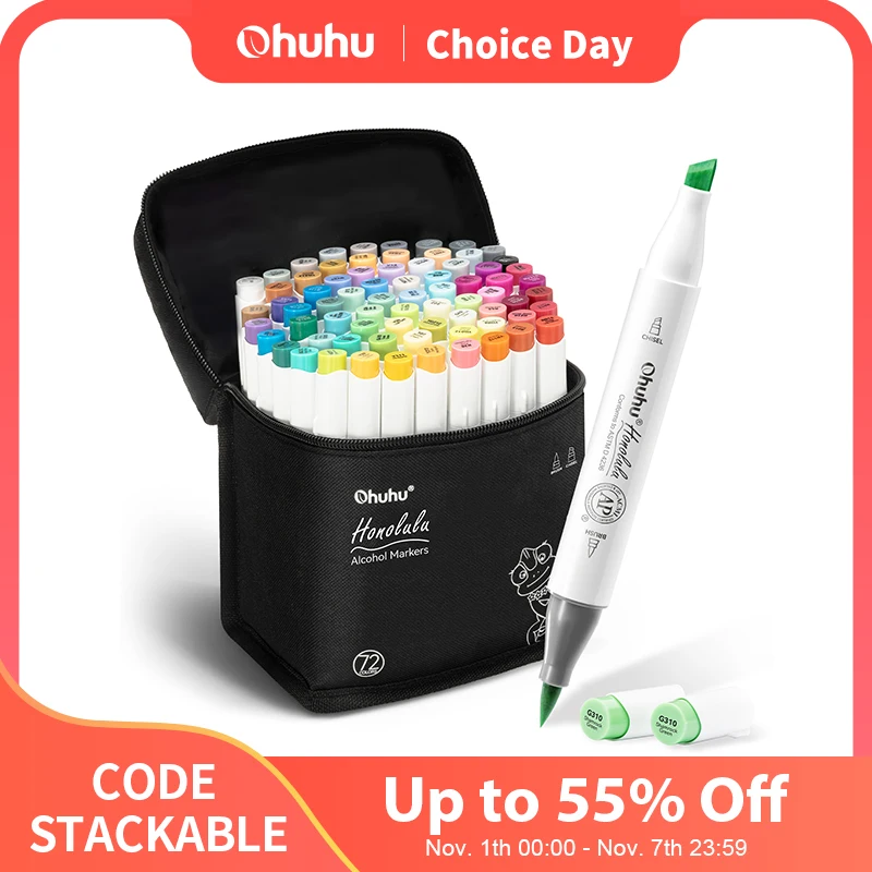 Ohuhu Honolulu Marker Pen Set Color Markers Alcohol Art Markers Refillable Dual Tips Sketching Drawing Manga School Art Supplies