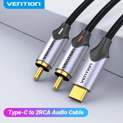 Vention-Y Splitter Tipo C para Cabo RCA, Laptop Speaker, Amplificador, Jack TV, Cabo USB, Huawei, Xiaomi, 2m