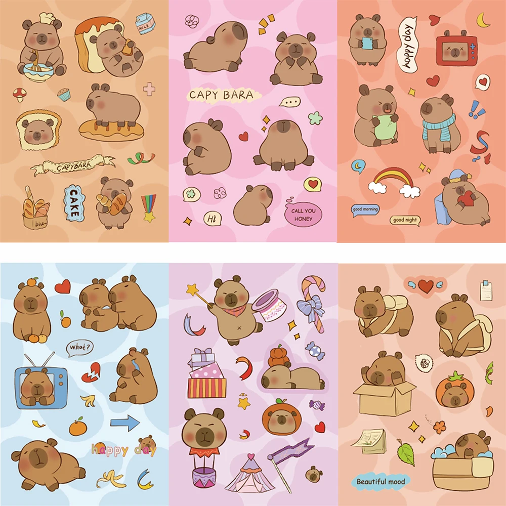 

8/16sheets Cute Cartoon Capybara Reward Stickers Cartoon Waterproof Graffiti Skateboard Phone Laptop Car Kawaii Sticker Kid Toy