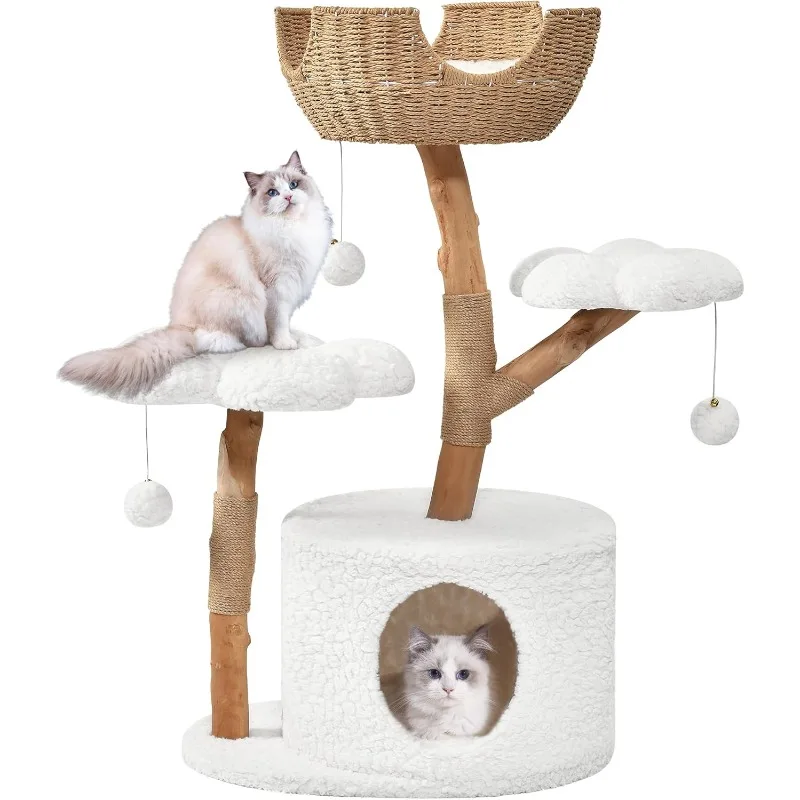 Modern cat tree, hand woven basket and flower stand and cat condo, cute and beautiful cat tree with scratching post