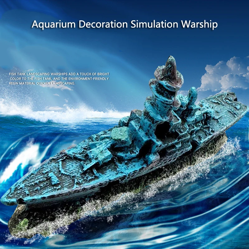 New Resin Artificial Fish Tank Simulated Warship Decoration Aquarium Rock Cave Building Decoration Aquatic Landscaping Ornament