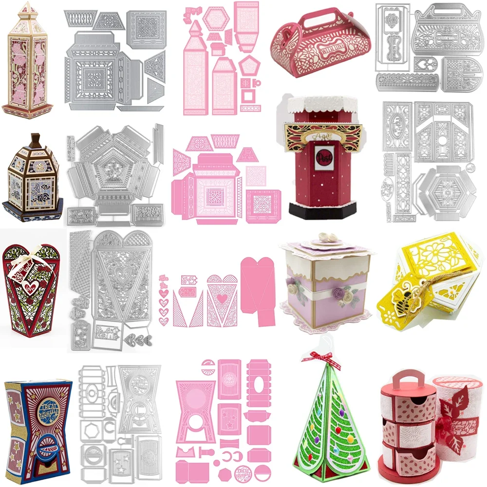 

3D Various Gift Box Metal Cutting Dies Triangle Christmas Wedding Gate Diecut Set For DIY Scrarpbooking Paper Craft Cards Making