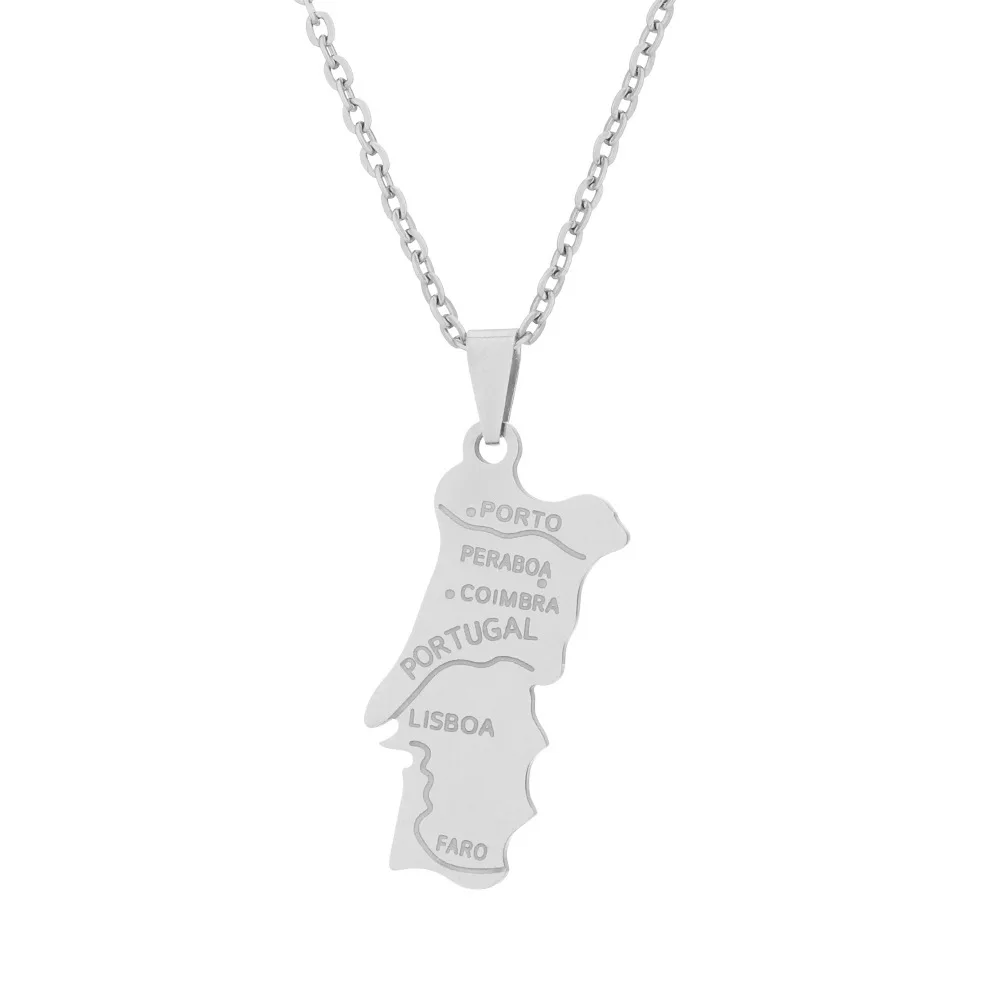 2024 new fashion stainless steel Portugal map pendant necklace temperament everything collarbone chain birthday anniversary gift view 6