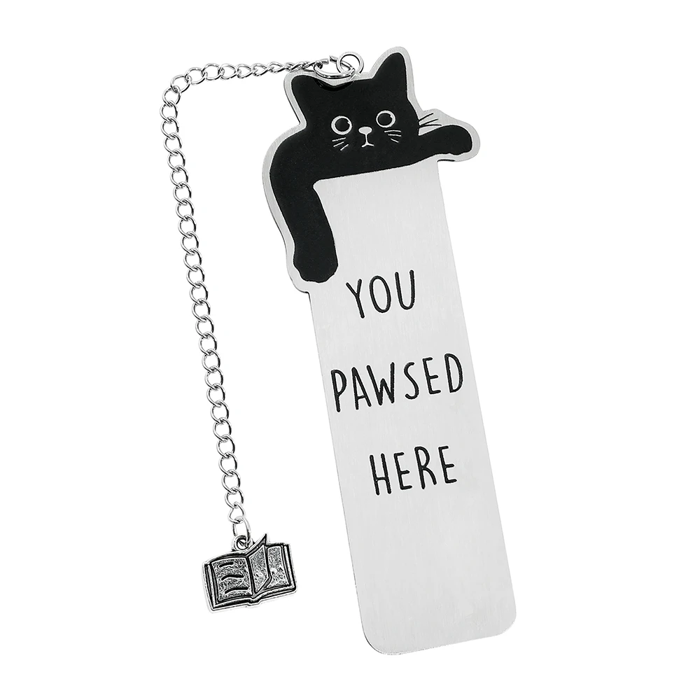 1pc kat zwaaiende zegen bladwijzer, kleurrijk roestvrij staal met inspirerende tekst, perfect cadeau voor boek- en kattenliefhebbers