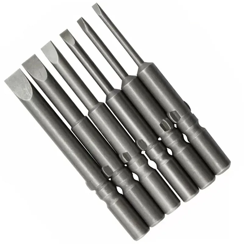 

5pcs Magnetic Slotted Screwdriver Bit Set (802)Φ6mm Round Shank Electric Screwdriver Head 60mm Length SL3 SL4 SL5 SL6