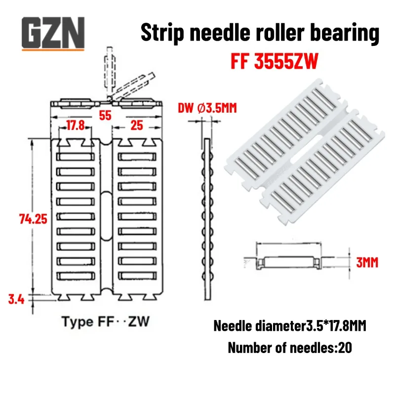 10PCS  FF Series FF2025ZW FF2535ZW FF3545ZW FF3555ZW Linear Bearing Double Row Nylon Straight Row Needle Roller Cage Bearing