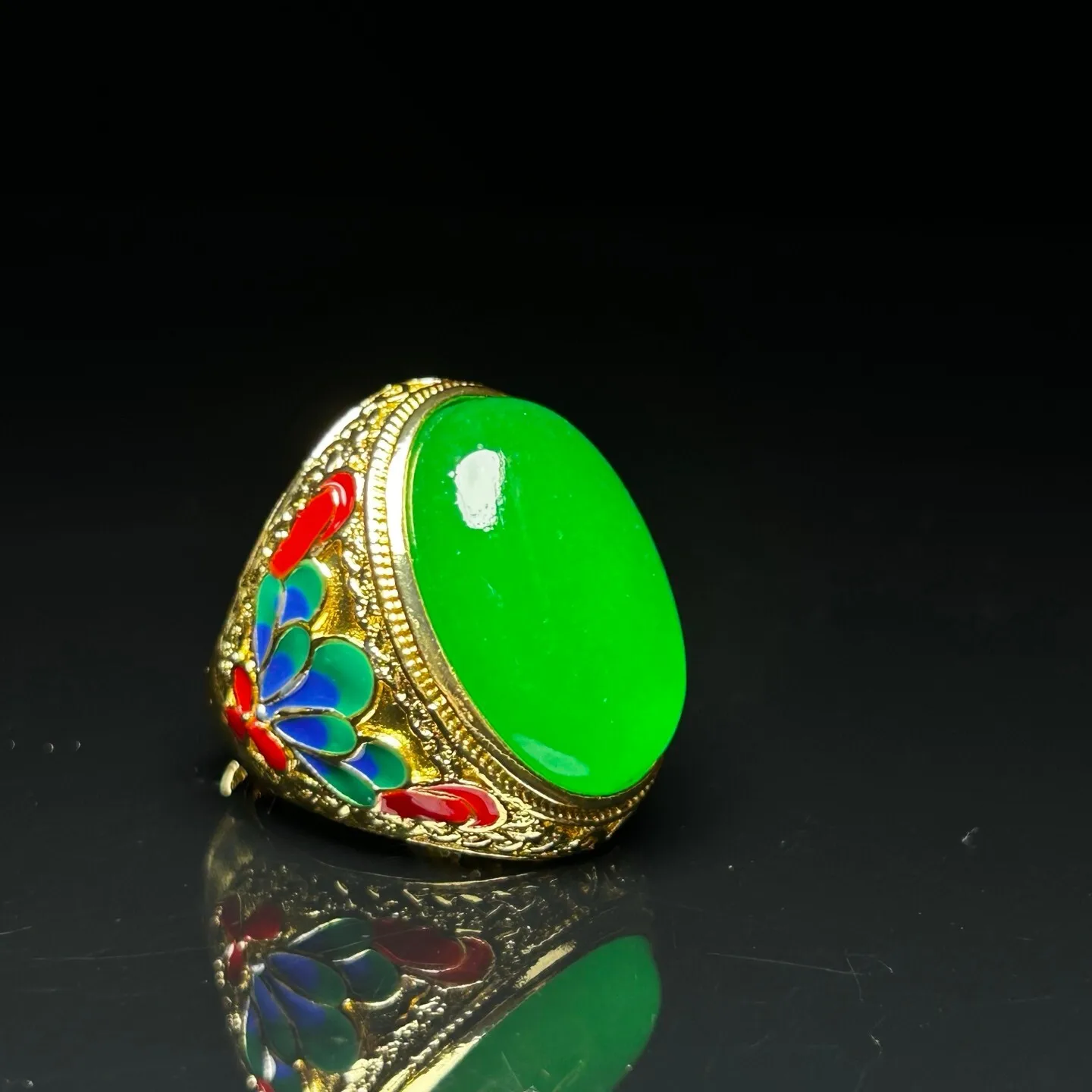 

AAA Real Natural Inlay Ice Green Burmese Jade Jadeite Archaistic Amulet Rings