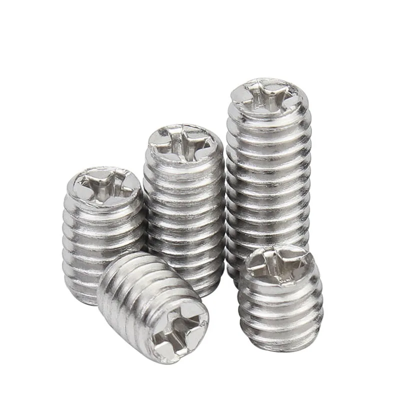 30PCS 304 Stainless Steel Cross Flat Point End Headless Set Screws M2 M2.5 M3 M4 Phillips Flat Point End Headless Set Bolts