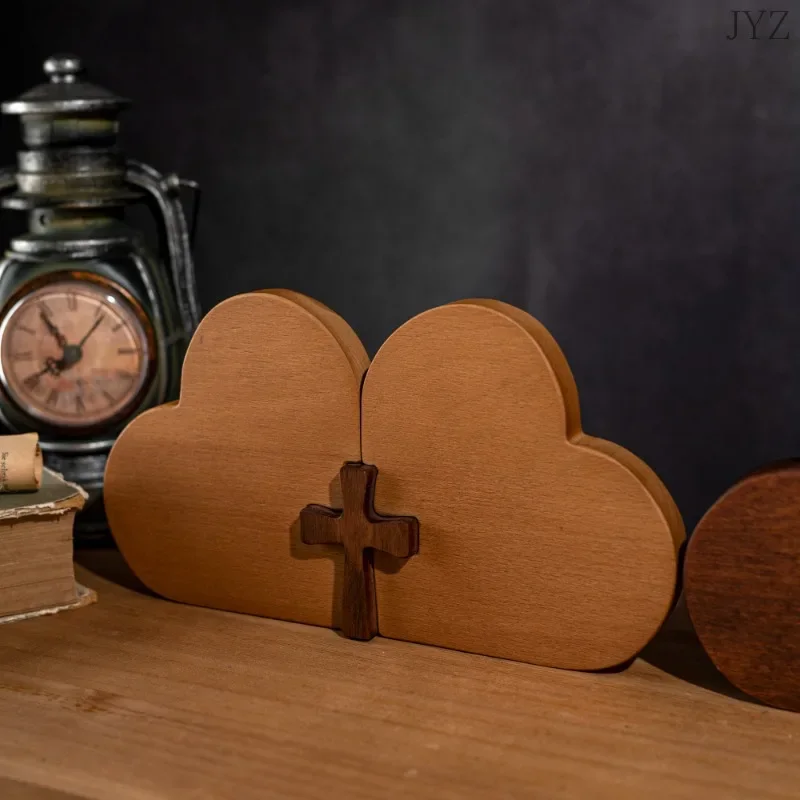 Christian Love Desktop Ornaments, Heart Shaped Decoration, Small Cross Sculptures, Valentine's Day Gifts