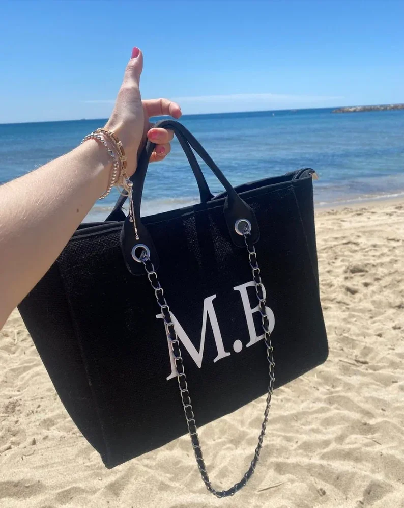 Bolso grande personalizado con cadena de lona, bolsa de viaje para piscina, Playa y Aeropuerto, ideal para regalo de cumpleaños y Día de la madre
