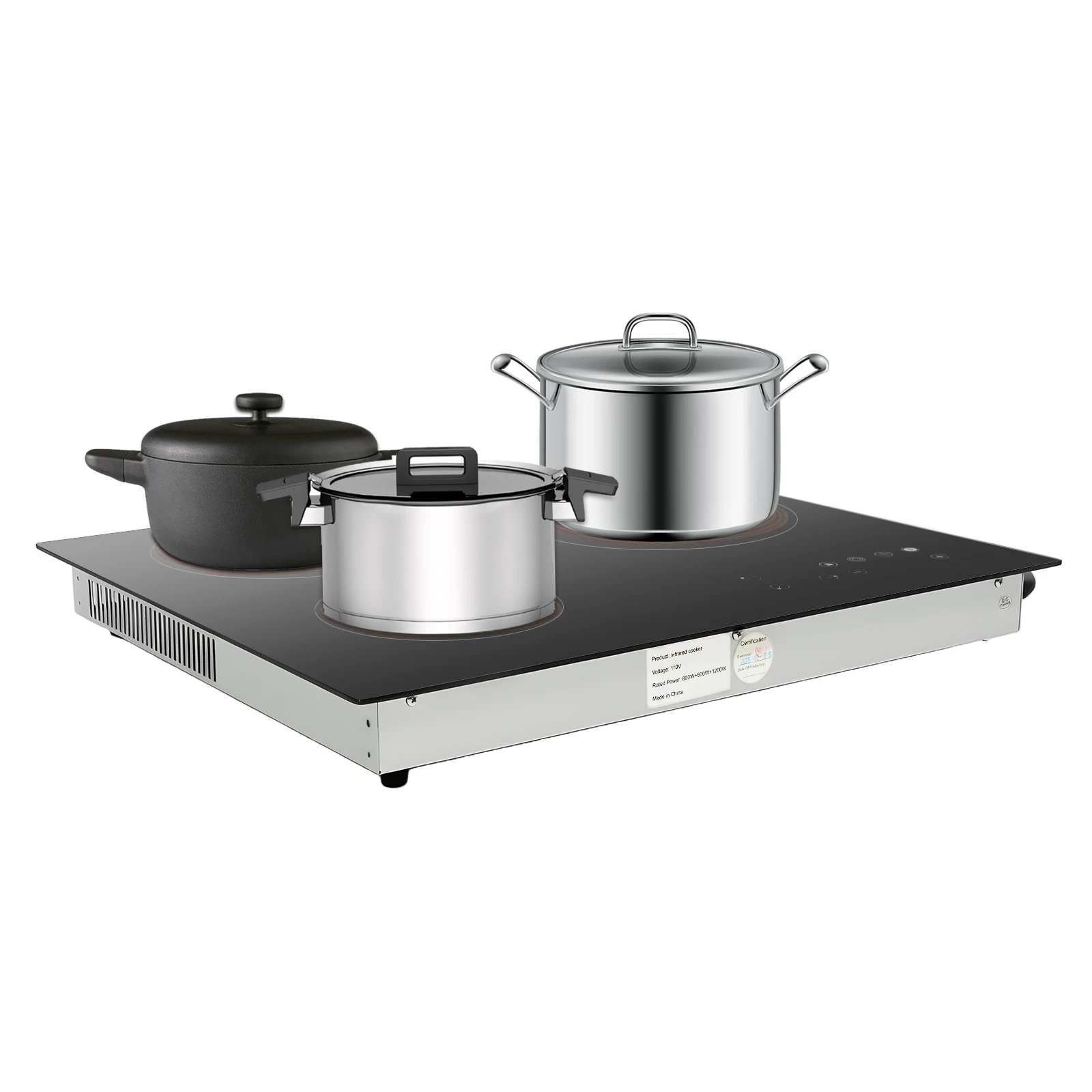 3口電気コンロ 110v 23インチ 電気ストーブ カウンタートップ＆ビルトイン 9段階出力調整 2600W 電気コンロ プラグなし