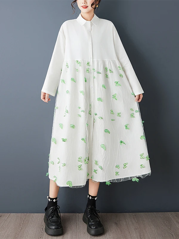 Doce solto longo sve irt dr casual sle impresso renda emenda feminino dr primavera 2026 a linha silhueta colarinho