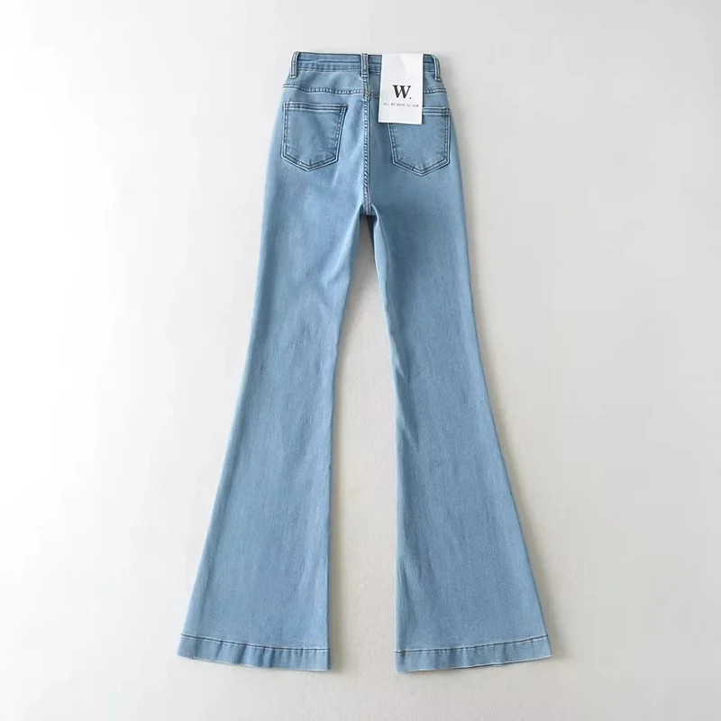 Damen-Jeans mit hoher Taille, schmale Passform, dehnbar, bodenlang, Denim-Jeans, ausgestellte Hose, Retro-SLE-Baumwolle, elastische Freizeithose