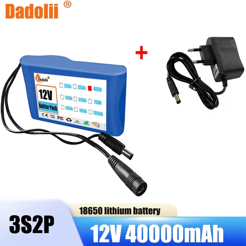 New 3S2P 12V 40000mAh Portable Super Rechargeable Lithium Ion Battery Pack Capacity DC CCTV Cam Monitor +12.6v Charger