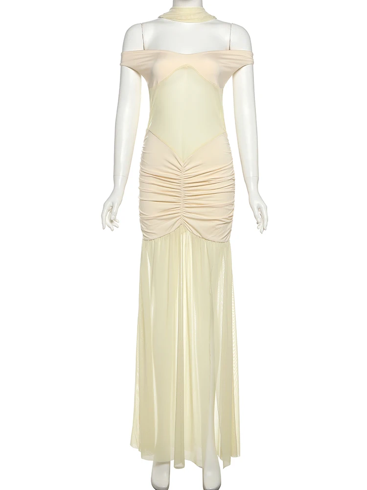 Strano gatto maglia patchwork vestito + sciarpa donna slash neck spalle scoperte backless spacco orlo mezzanotte ballo di fine anno abiti eleganti