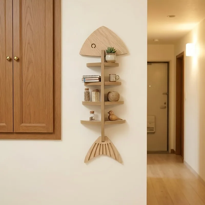 Wooden Wall Shelves, Fishbone Floating Shelves for Wall, Multi-Layer Rustic Wall Storage Organizer, Vertical & Horizontal Bathroom Shelf, Modern Home Decor for Living Room Bedroom