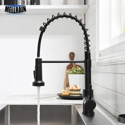 Grifo extraíble para fregadero de cocina, mezclador de agua fría y caliente, níquel cepillado, negro y oro cepillado, caño giratorio