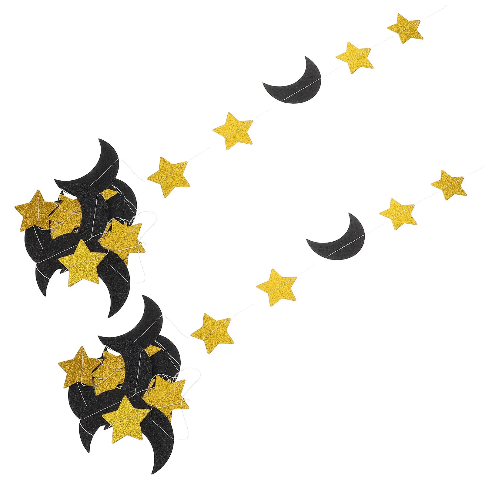 2Pcs Moon and Star Hanging Decorations Paper Party Ornaments for Wedding Birthday New Year Festive Decor Gold Star Moon Cutout