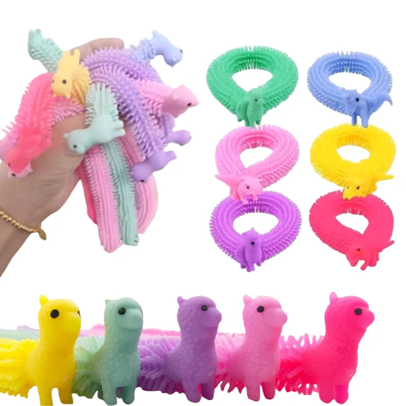 1-12PCS Alpaca Elastic Rope Violin Toy Long Noodles Elastic Toy Children\'s Stress Relief Toy Autism Toy Sensory Toy Gift Filler