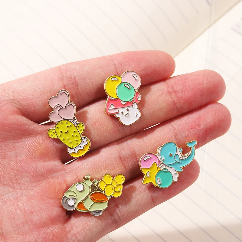 Mushroom Motorcyc Pins DIY Button Pins Denim Jacket Pins Badge Jewelry Gift Cartoon Enamel Pin Colorful Balloons Cactus Dolphin