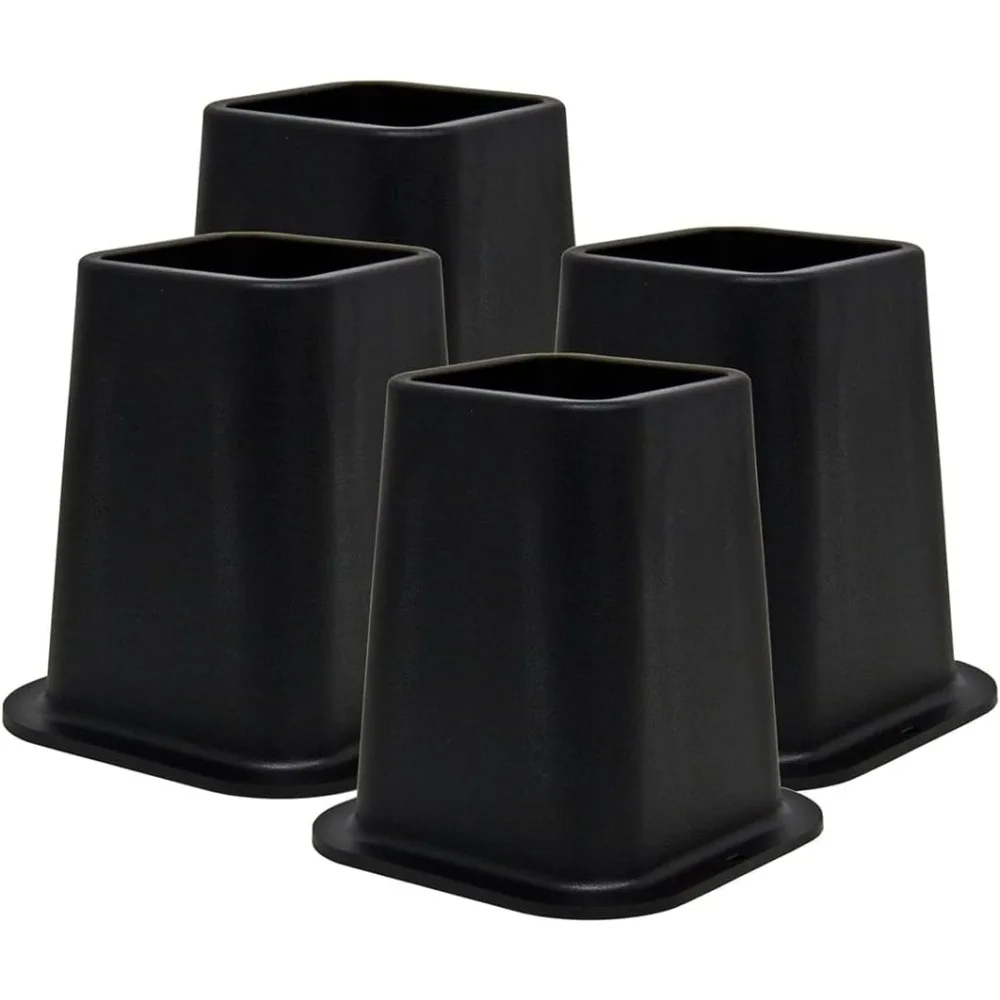 

6-inch Bed Risers - Set of 4 Black Heavy Duty Stackable Furniture Risers for Under Bed Storage, Desk, Sofa