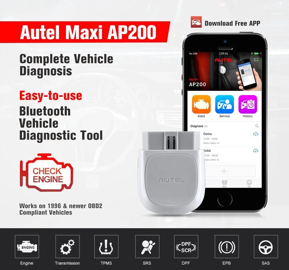 

Autel AP200 OBD2 Scanner PK Golo Pro DBSCAR5 Easydiag Bluetooth Code Reader With Full System Diagnosis Tool Support iOS Android