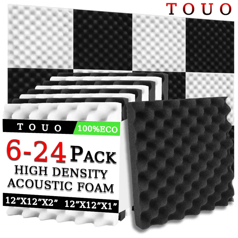 

TOUO Acoustic Foam 6/12/24pcs Studio Egg Trough Sound Proof Foam Panel Sound Proofing Padding Noise Insulation Home Decoration