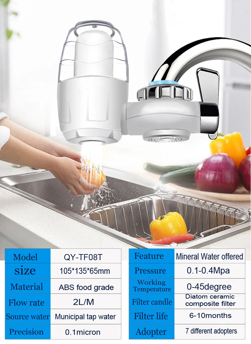 수도꼭지 필터, 수도꼭지 정수기, 주방 정수 필터 키트, 0.1 미크론 세라믹 결합 양초 포함, 화학 물질 및 침전물 제거