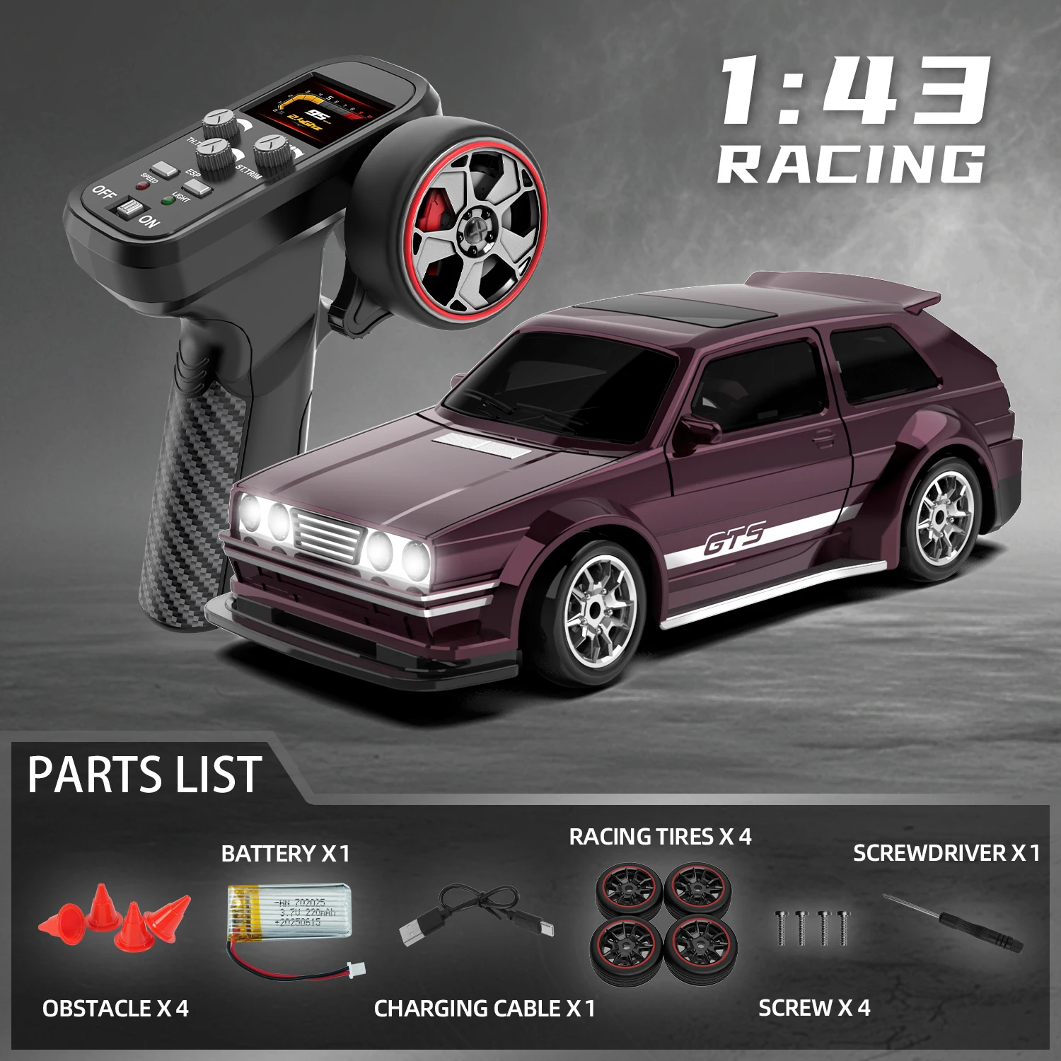 KF30 1:43 4WD RC auto met gyroscoop en dubbel motorsysteem 2.4G volledig proportionele RC hoge snelheid racewagen LED-verlichting speelgoed geschenken