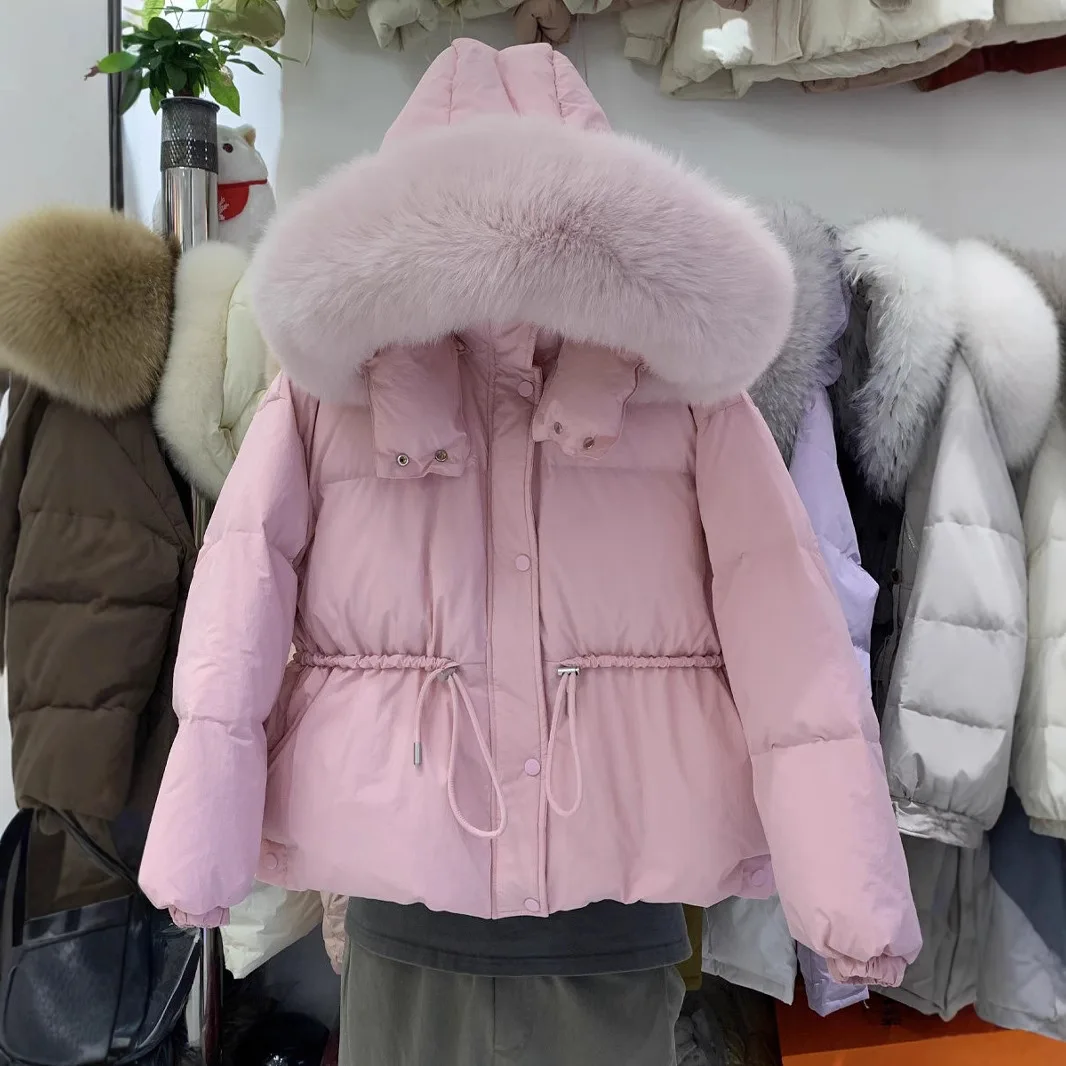 Inverno puffer jaqueta feminina grande pele de guaxinim natural 90% pato para baixo casaco feminino grosso quente faixa amarrar parkas à prova dwaterproof água