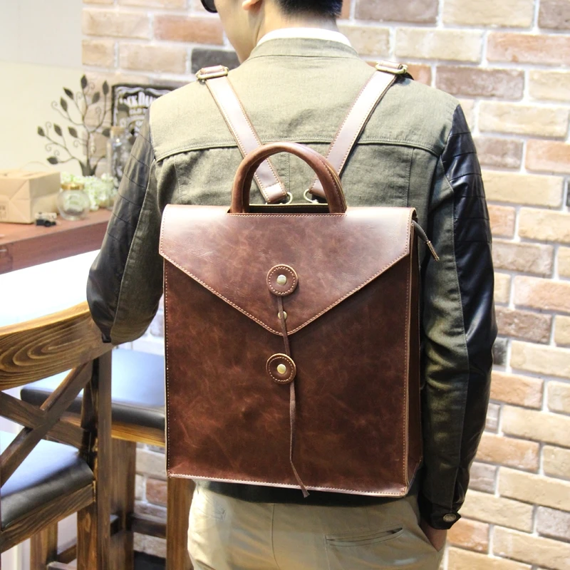 LESBGE Fashion Crazy Horse PU Leather Bags for Men Brand Shoulder Bag Messenger Bag Briefcase for Laptop Backpack