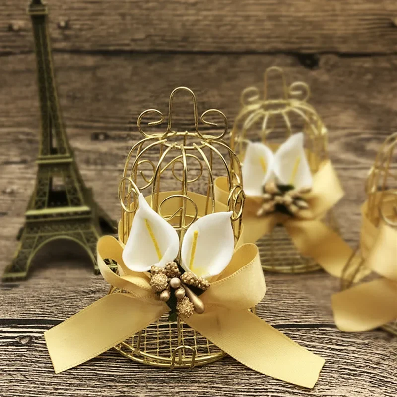 10/20pcs Golden Wedding Candy Box Bird Cage Shape Iron Packaging Candy Box European Style Wedding Engagement Supplies